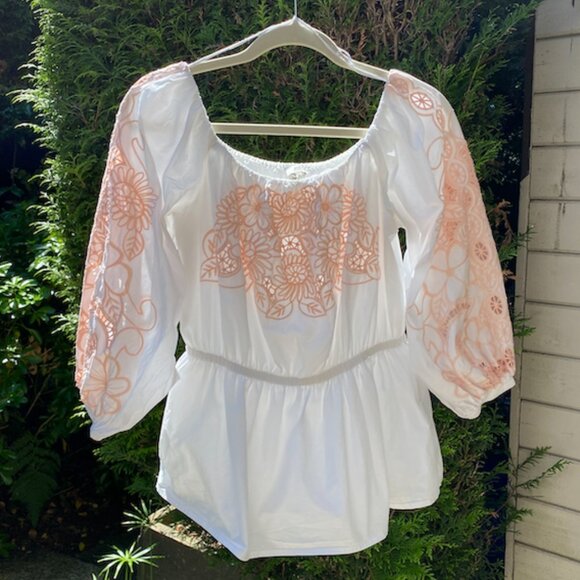 River Island Crop Top, US 8, White / Pink Embroidery, Used Good Condition - Picture 1 of 5